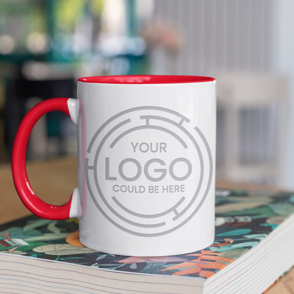 White Porcelain Mug - Colored Handle and Inner 11 oz